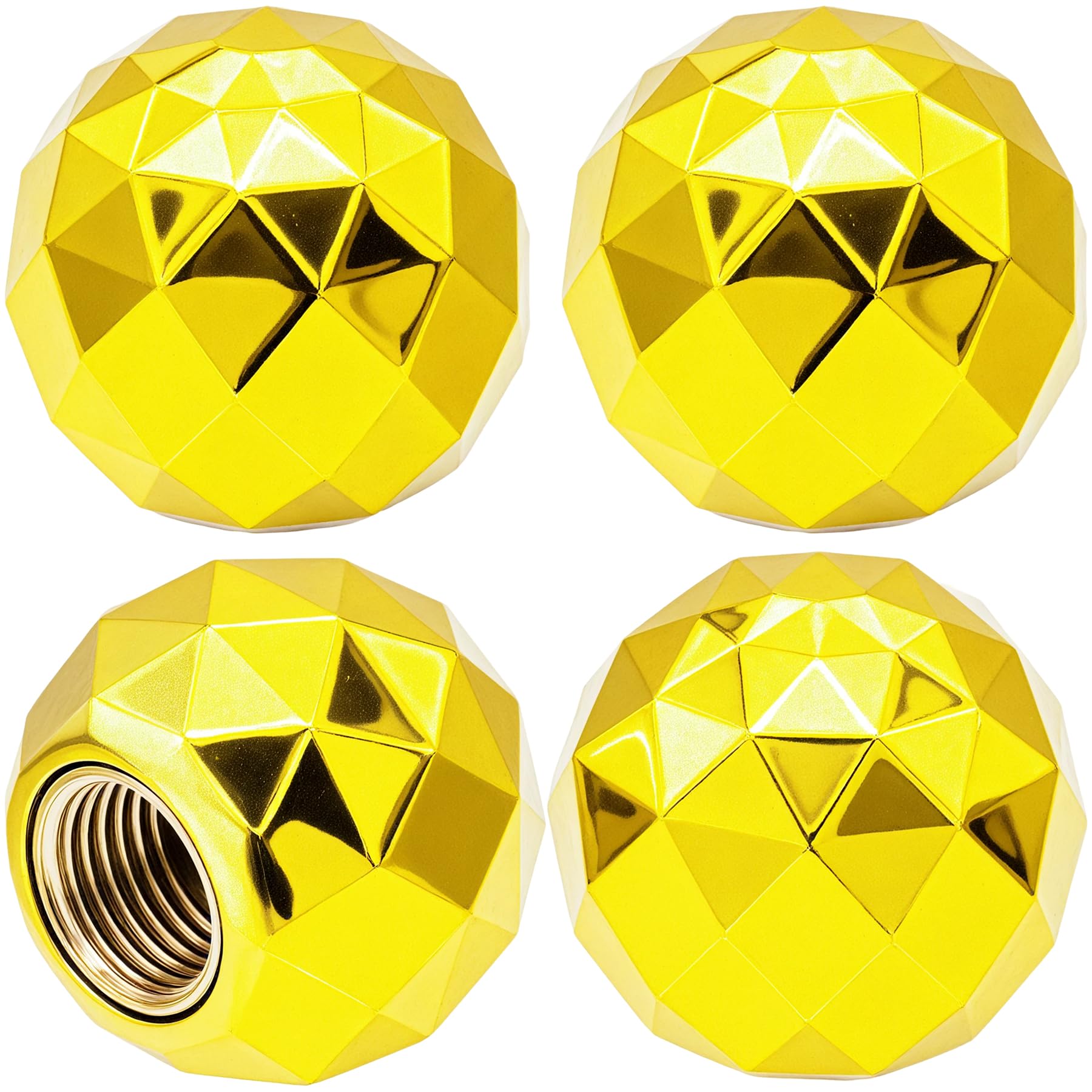 MEAJOO 4 x glitzernde Kugel-Ventilkappen, Luftkappen, mit Gummi-O-Ring, auslaufsichere Ventilkappen, passend für Autos, LKWs, Fahrräder, Motorräder, Fahrräder, Reifenkappen (Gold) von MEAJOO
