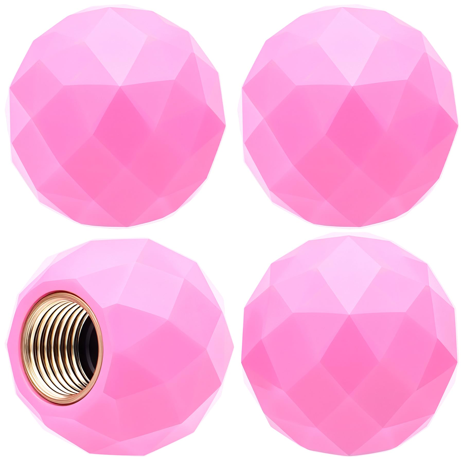 MEAJOO 4 x glitzernde Kugel-Ventilkappen, Luftkappen, mit Gummi-O-Ring, auslaufsichere Ventilkappen, passend für Autos, LKWs, Fahrräder, Motorräder, Fahrräder, Reifenkappen (Rosa) von MEAJOO