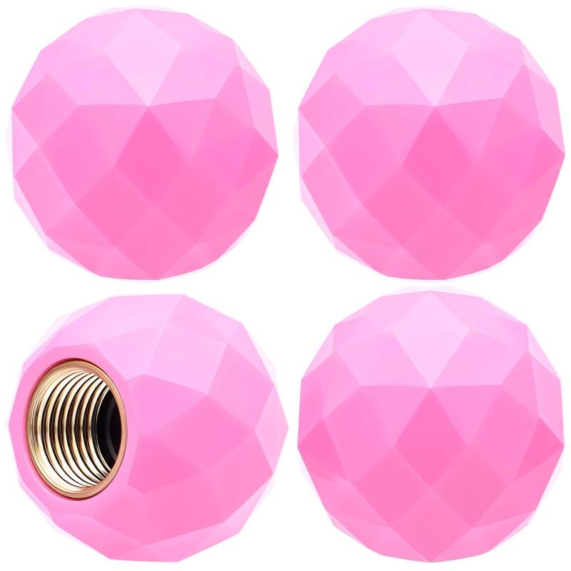 MEAJOO 4 x glitzernde Kugel-Ventilkappen, Luftkappen, mit Gummi-O-Ring, auslaufsichere Ventilkappen, passend für Autos, LKWs, Fahrräder, Motorräder, Fahrräder, Reifenkappen (Rosa) von MEAJOO