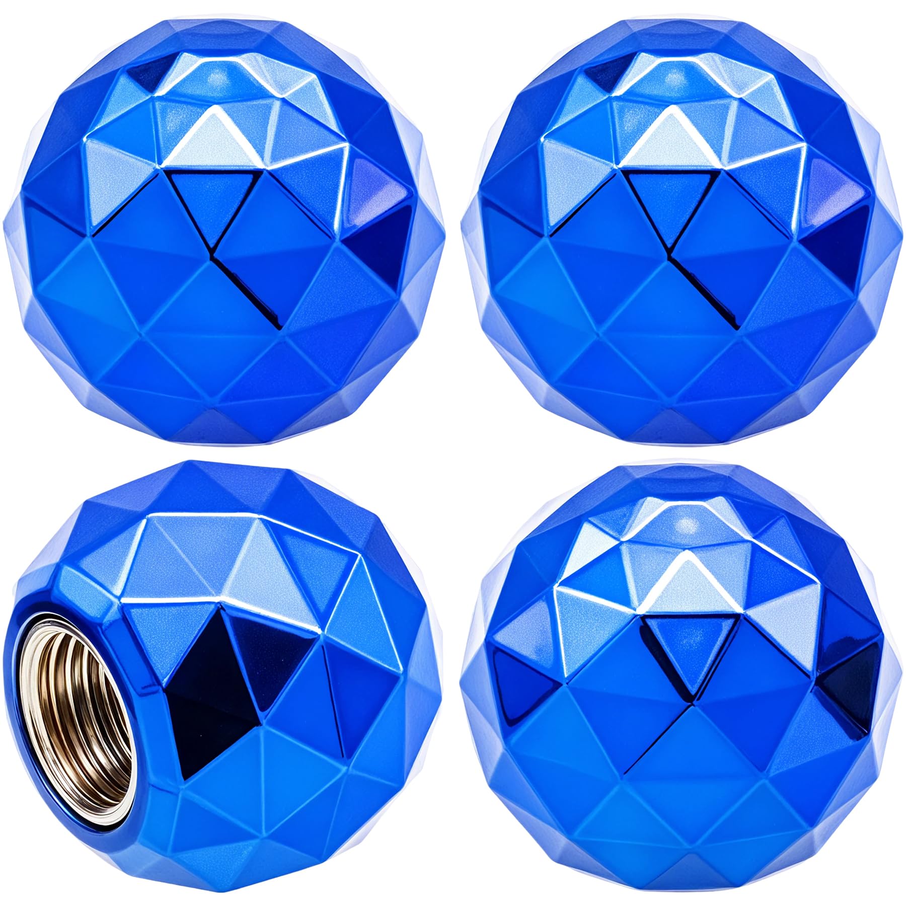 MEAJOO 4 x glitzernde Kugel-Ventilkappen, Luftkappen, mit Gummi-O-Ring, auslaufsichere Ventilkappen, passend für Autos, LKWs, Fahrräder, Motorräder, Fahrräder, Reifenkappen (blau) von MEAJOO