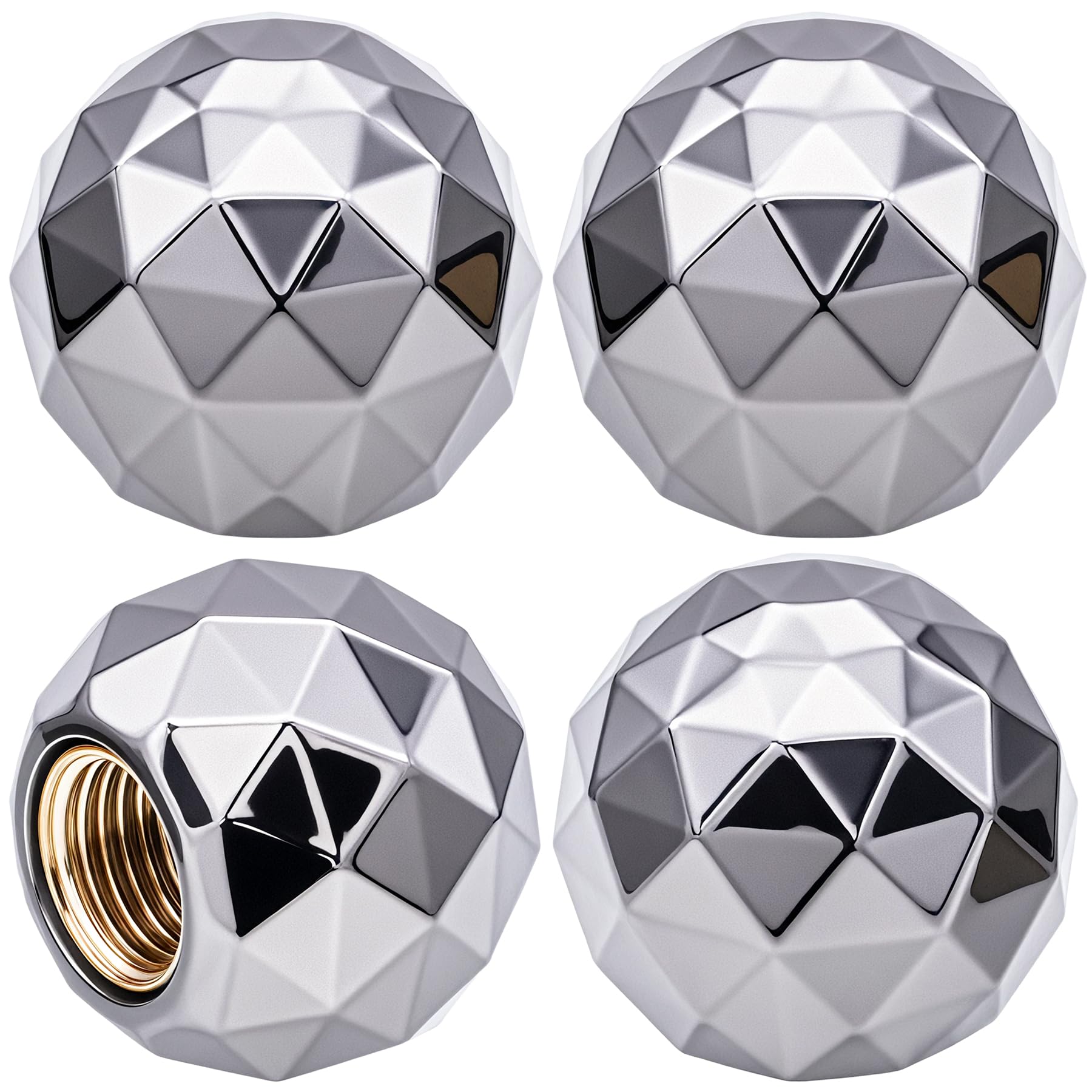 MEAJOO 4 x glitzernde Kugel-Ventilkappen, Luftkappen, mit Gummi-O-Ring, auslaufsichere Ventilkappen, passend für Autos, LKWs, Fahrräder, Motorräder, Fahrräder, Reifenkappen (grau) von MEAJOO