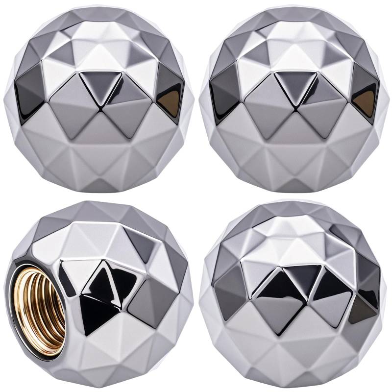 MEAJOO 4 x glitzernde Kugel-Ventilkappen, Luftkappen, mit Gummi-O-Ring, auslaufsichere Ventilkappen, passend für Autos, LKWs, Fahrräder, Motorräder, Fahrräder, Reifenkappen (grau) von MEAJOO