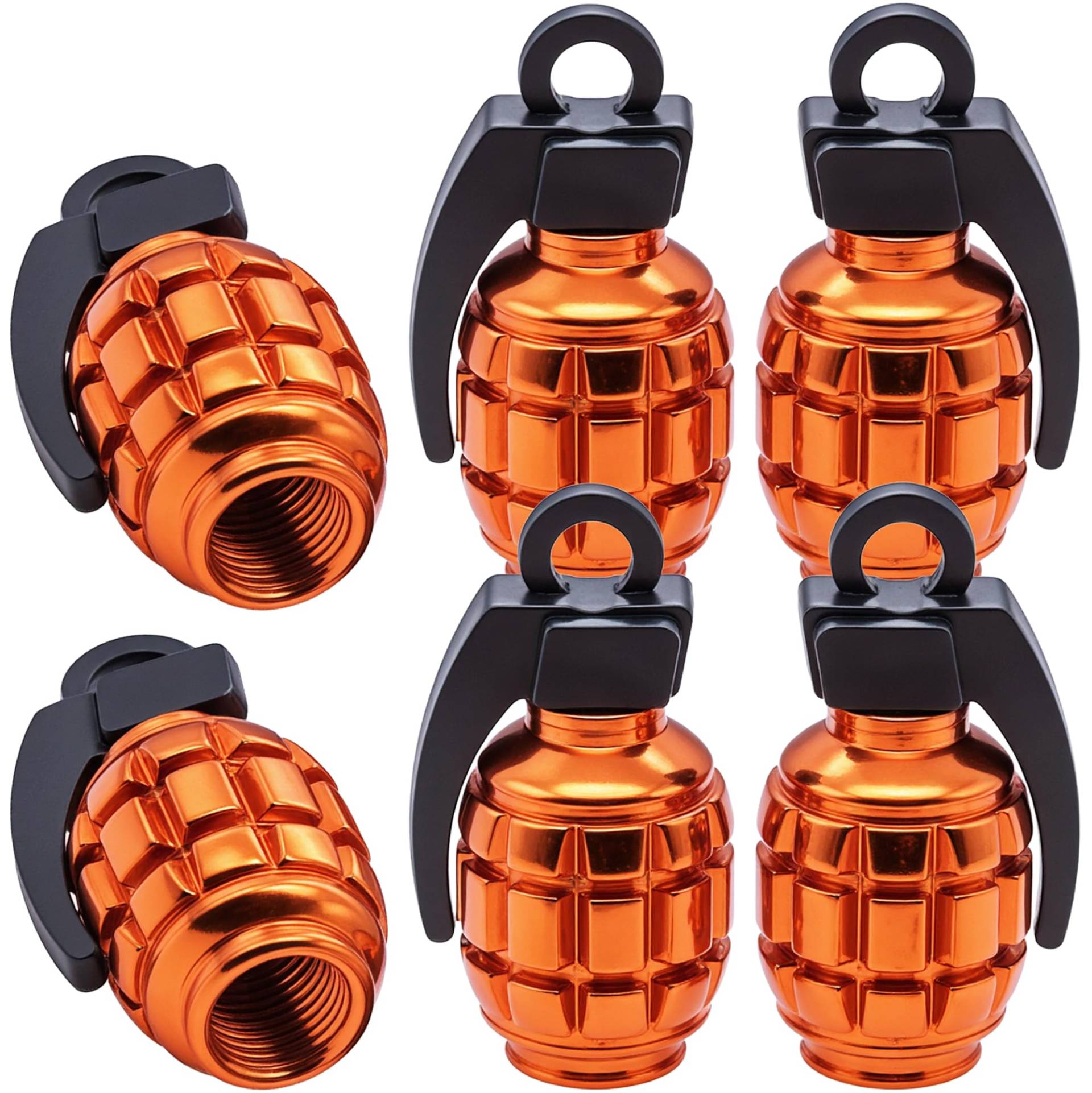 MEAJOO 6 Stück Reifenventilkappen, Aluminiumlegierung, Reifenventilkappen, universelle Autoreifen-Ventilkappen für Autos, LKWs, SUV, Motorräder, Fahrräder und Fahrräder (Orange) von MEAJOO