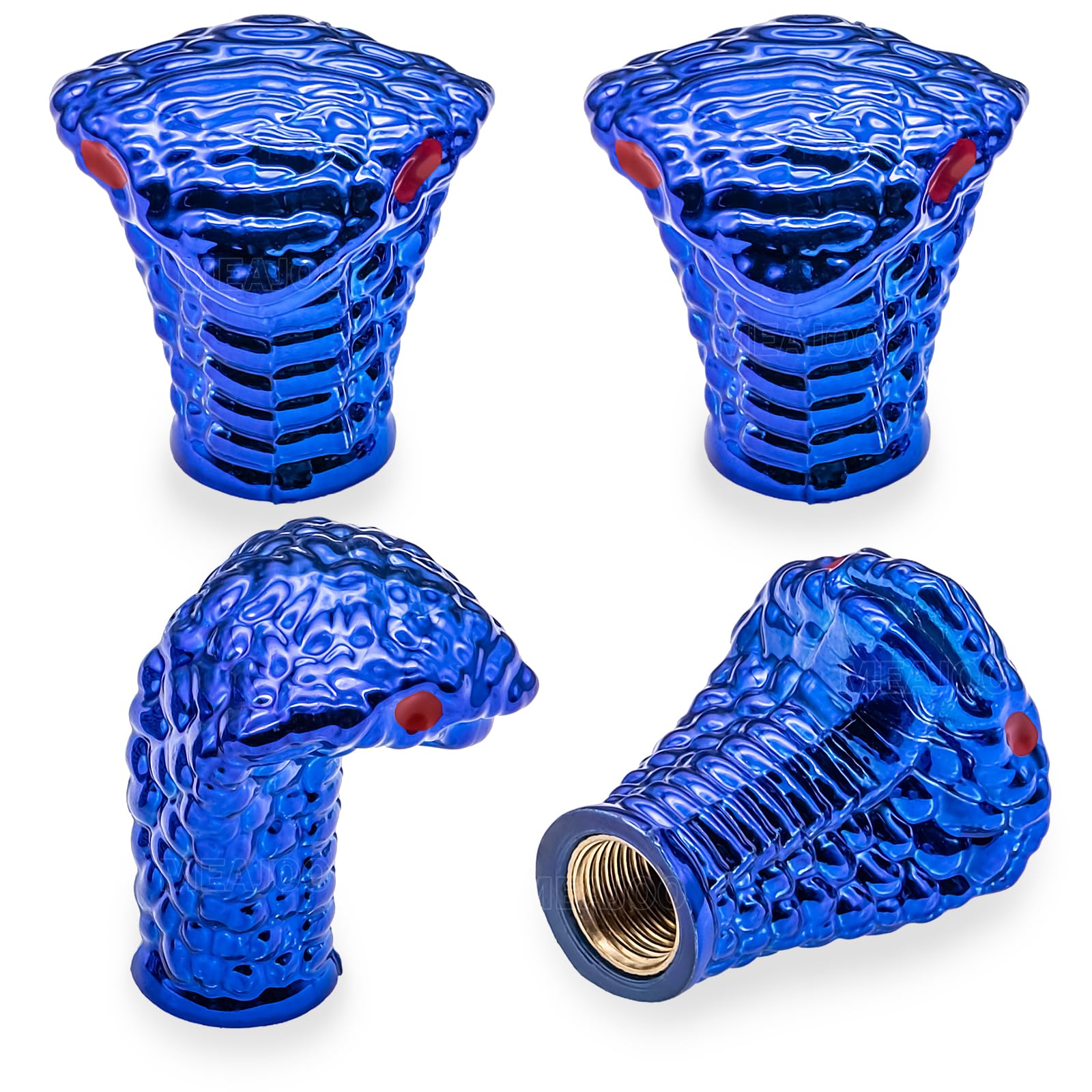 MEAJOO Reifenventilkappen im Kobra-Stil, Schlangenkopf-Form, universeller Kupferkern, staubdicht, Reifenventilkappen für Autos, SUV, LKW, Fahrräder, Motorräder, Fahrräder, 4 Stück (blau) von MEAJOO