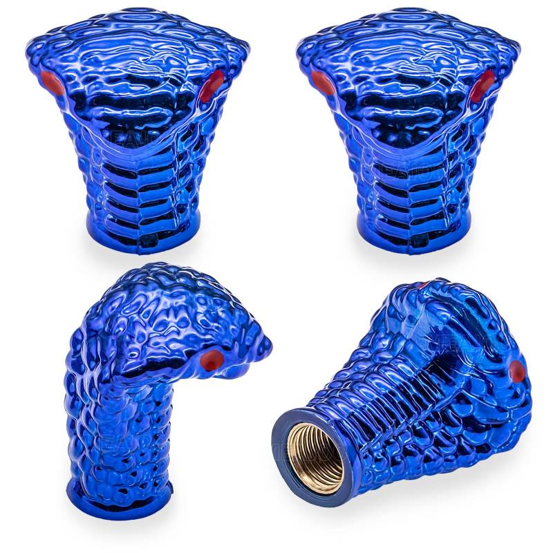 MEAJOO Reifenventilkappen im Kobra-Stil, Schlangenkopf-Form, universeller Kupferkern, staubdicht, Reifenventilkappen für Autos, SUV, LKW, Fahrräder, Motorräder, Fahrräder, 4 Stück (blau) von MEAJOO
