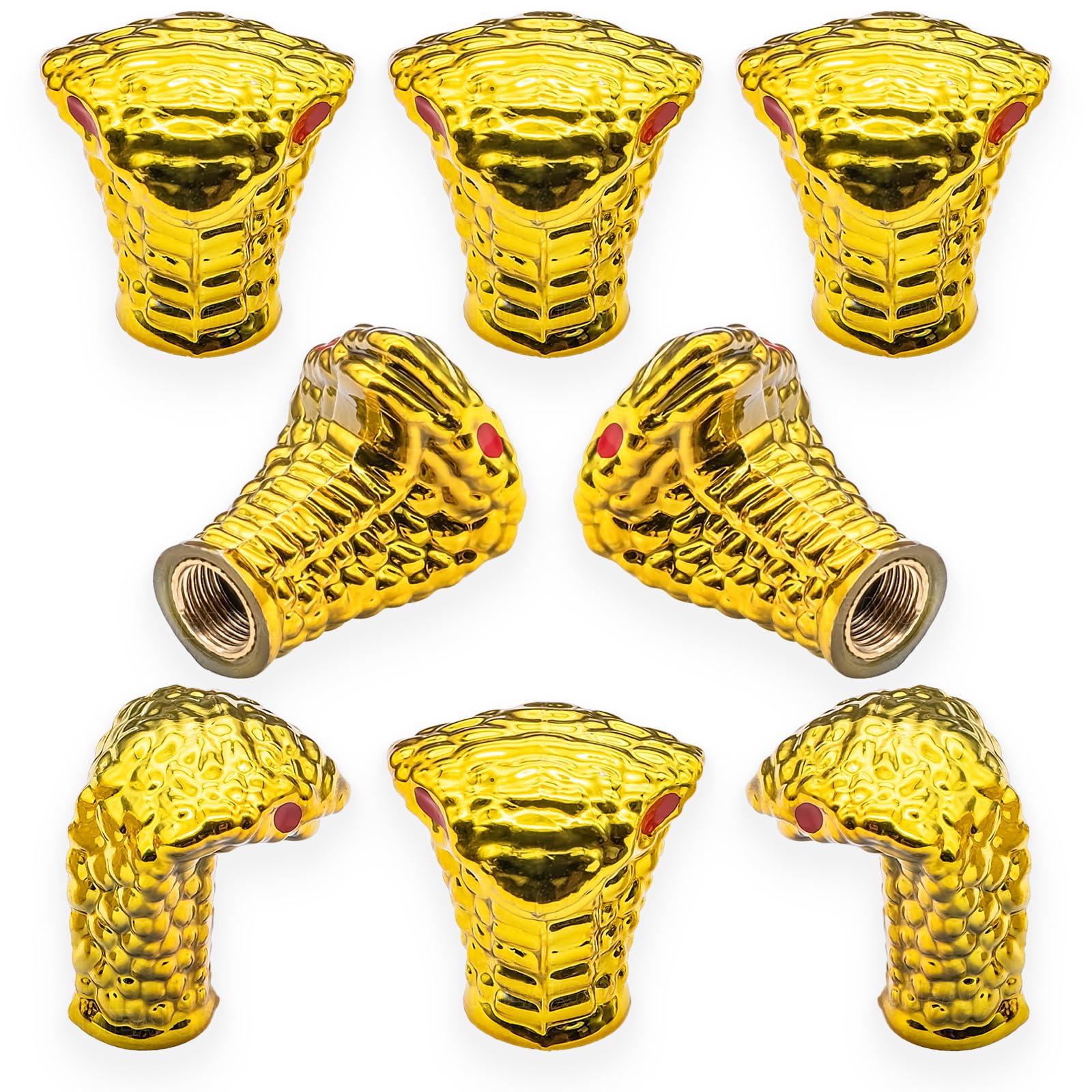 MEAJOO Reifenventilkappen im Kobra-Stil, Schlangenkopf-Form, universeller Kupferkern, staubdicht, für Autos, SUV, LKW, Fahrräder, Motorräder, Fahrräder, 8 Stück (Gold) von MEAJOO
