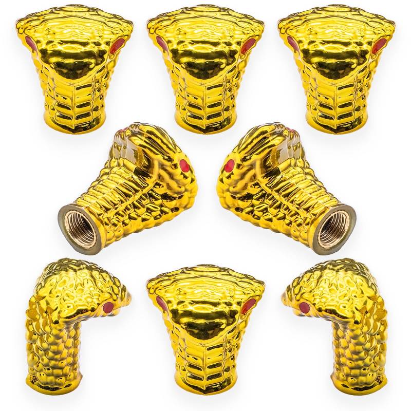 MEAJOO Reifenventilkappen im Kobra-Stil, Schlangenkopf-Form, universeller Kupferkern, staubdicht, für Autos, SUV, LKW, Fahrräder, Motorräder, Fahrräder, 8 Stück (Gold) von MEAJOO