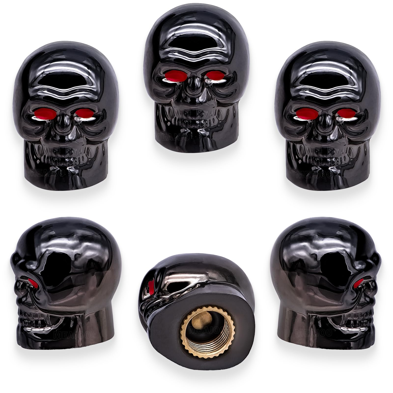 MEAJOO Reifenventilkappen im Totenkopf-Stil, mit O-Gummiring, universelle Autos, SUV, LKW, Fahrräder, Motorräder, Fahrräder, 6 Stück (Gun Grey) von MEAJOO