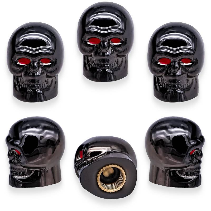 MEAJOO Reifenventilkappen im Totenkopf-Stil, mit O-Gummiring, universelle Autos, SUV, LKW, Fahrräder, Motorräder, Fahrräder, 6 Stück (Gun Grey) von MEAJOO