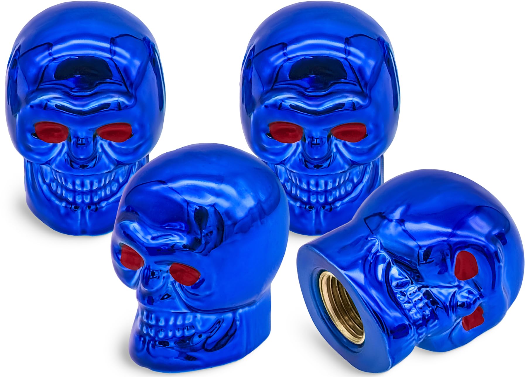 MEAJOO Reifenventilkappen im Totenkopf-Stil, mit O-Gummiring, universelle Kupferkern-Reifenventilkappen für Autos, SUV, LKW, Fahrräder, Motorräder, Fahrräder, 4 Stück (blau) von MEAJOO