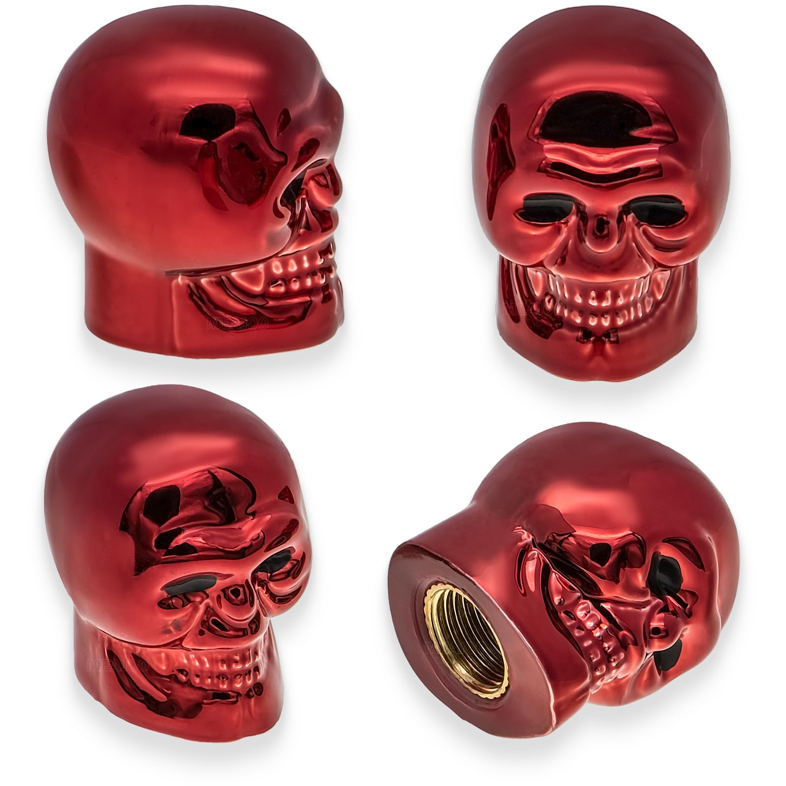 MEAJOO Reifenventilkappen im Totenkopf-Stil, mit O-Gummiring, universelle Kupferkern-Reifenventilkappen für Autos, SUV, LKW, Fahrräder, Motorräder, Fahrräder, 4 Stück (rot) von MEAJOO