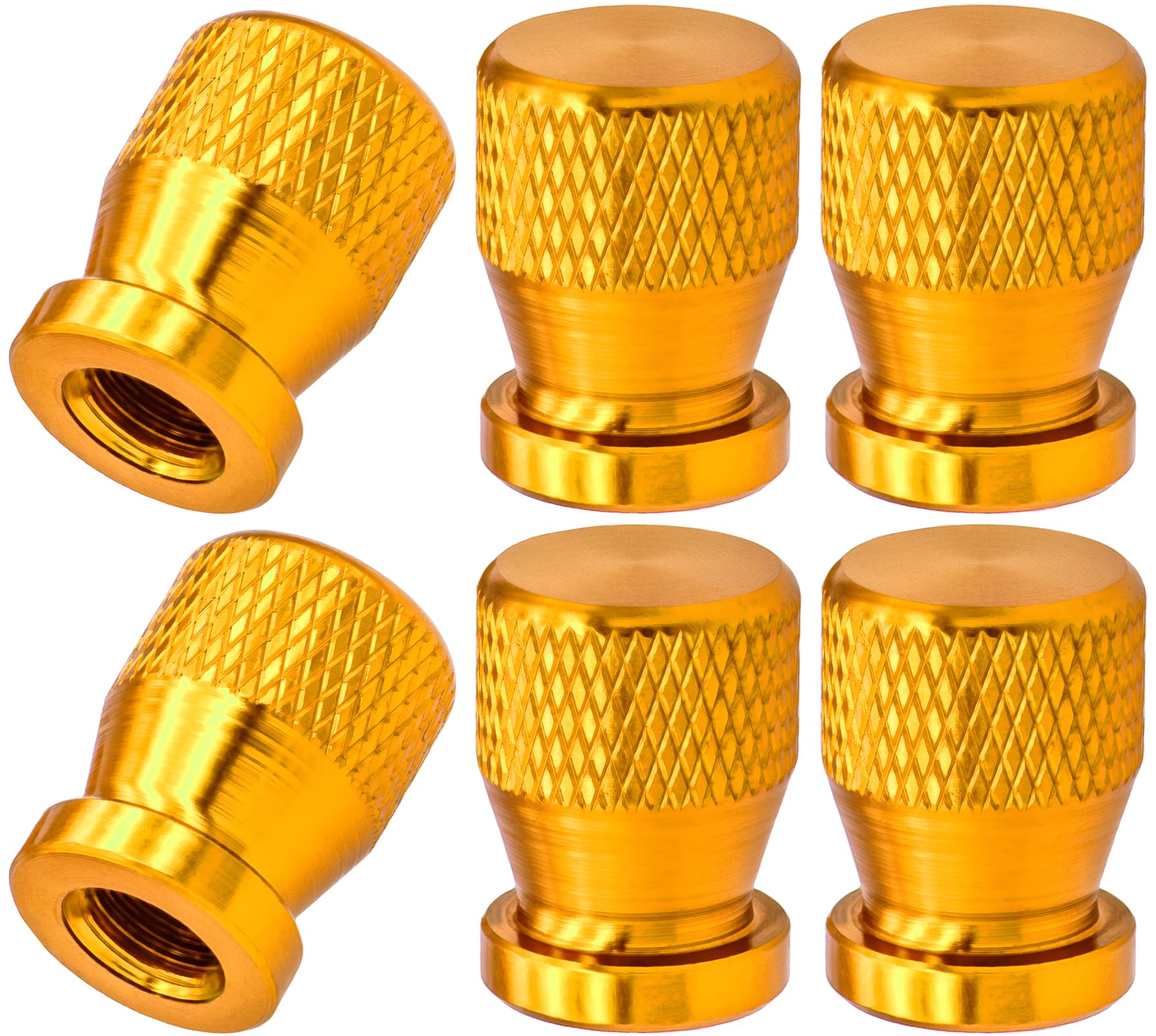 MEAJOO Ventilkappen für Autoreifen, 6 Stück, hochwertige eloxierte Legierung, korrosionsbeständig, auslaufsicher, universell für Autos, SUVs, Fahrräder, LKWs und Motorräder (Gold) von MEAJOO