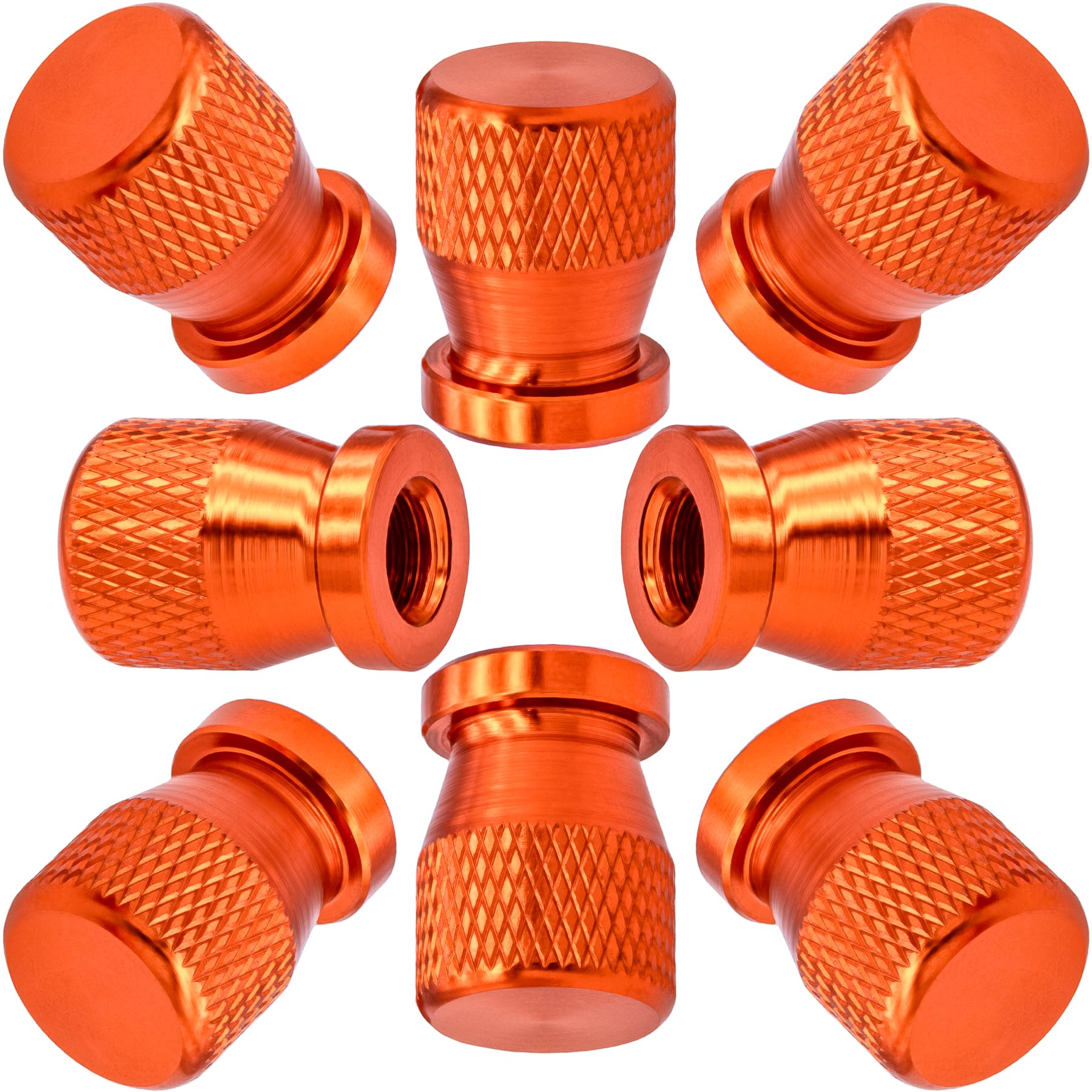 MEAJOO Ventilkappen für Autoreifen, 8 Stück, hochwertige eloxierte Legierung, korrosionsbeständig, auslaufsicher, universell für Autos, SUVs, Fahrräder, LKWs und Motorräder (Orange) von MEAJOO