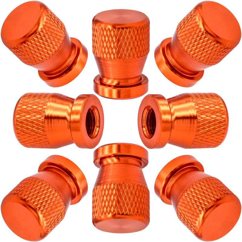 MEAJOO Ventilkappen für Autoreifen, 8 Stück, hochwertige eloxierte Legierung, korrosionsbeständig, auslaufsicher, universell für Autos, SUVs, Fahrräder, LKWs und Motorräder (Orange) von MEAJOO