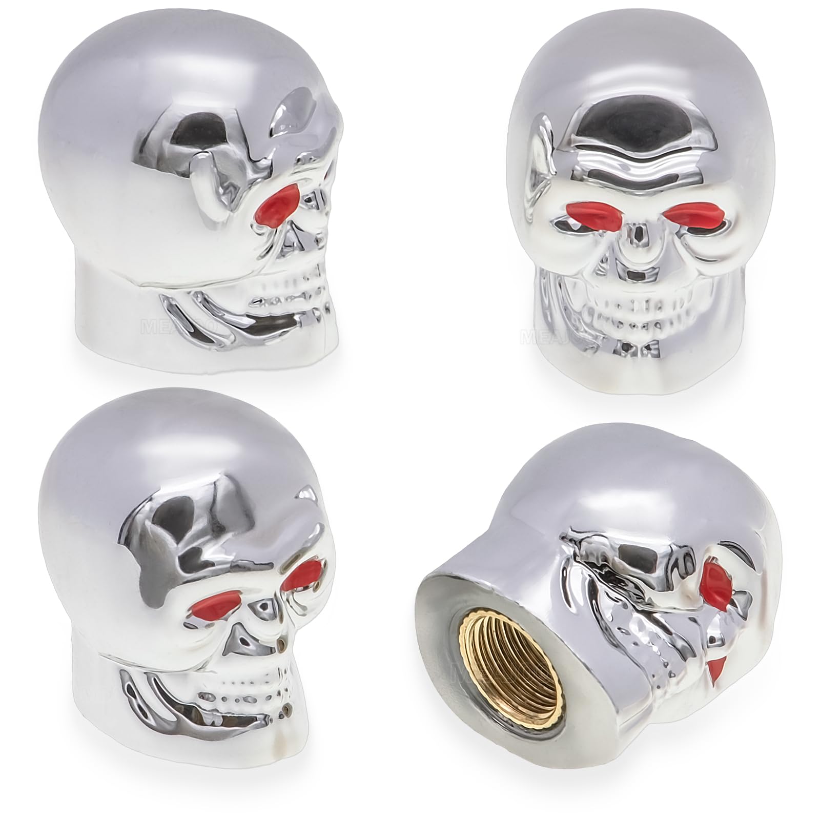 MEAJOO Ventilkappen im Totenkopf-Stil, mit O-Gummiring, universelle Kupferkern-Reifenventilkappen für Autos, SUV, LKW, Fahrräder, Motorräder, Fahrräder, 4 Stück (Silber) von MEAJOO