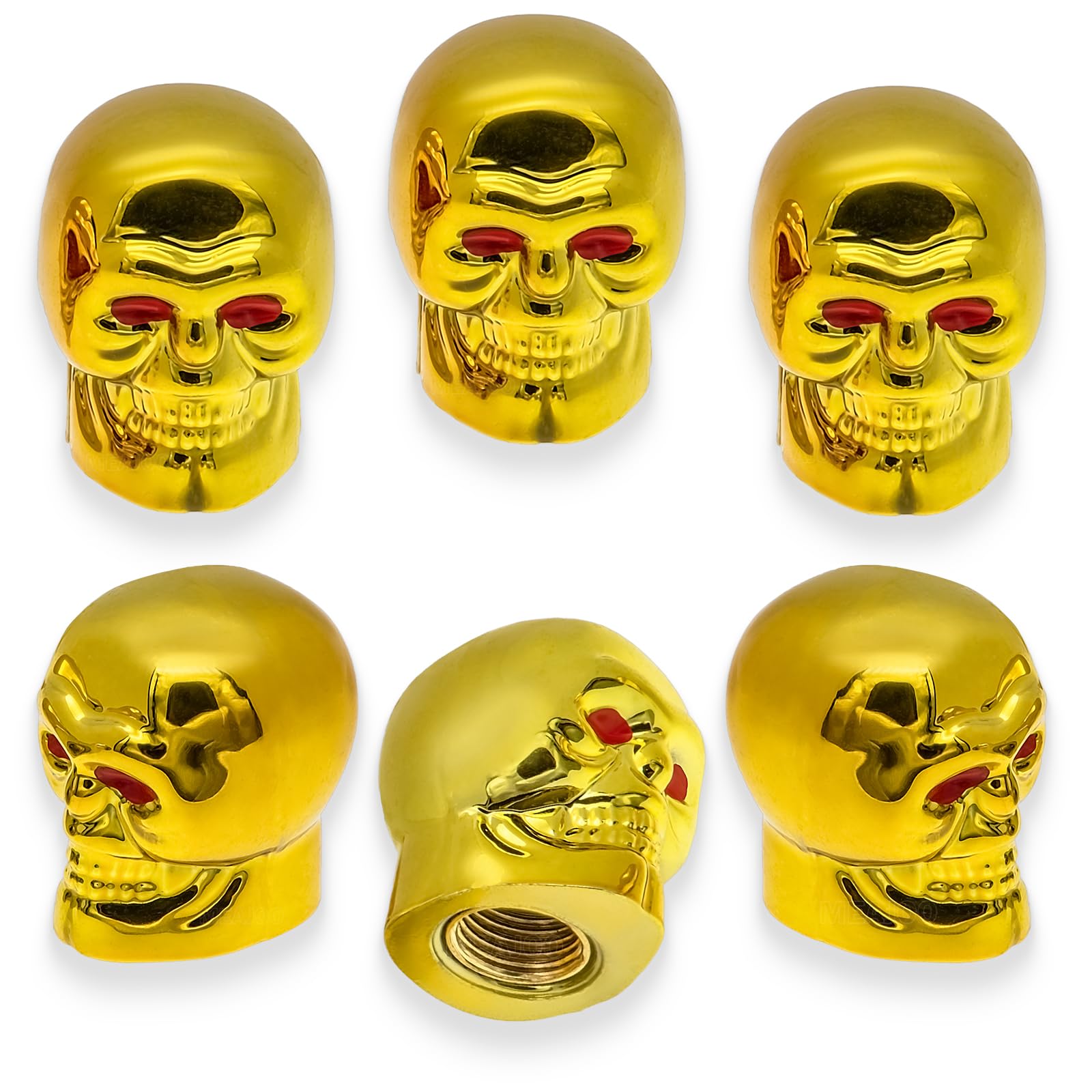 MEAJOO Ventilkappen im Totenkopf-Stil, mit O-Gummiring, universelle Kupferkern-Reifenventilkappen für Autos, SUV, LKW, Fahrräder, Motorräder, Fahrräder, 6 Stück (Gold) von MEAJOO