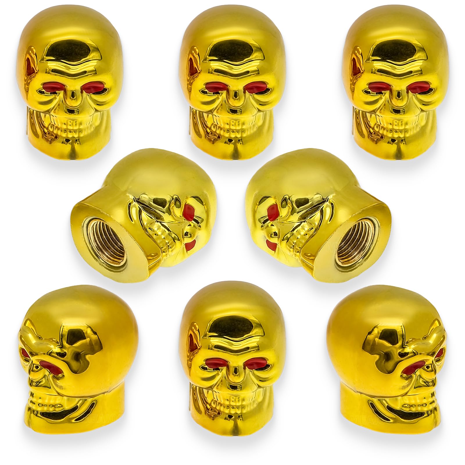 MEAJOO Ventilkappen im Totenkopf-Stil, mit O-Gummiring, universelle Kupferkern-Reifenventilkappen für Autos, SUV, LKW, Fahrräder, Motorräder, Fahrräder, 8 Stück (Gold) von MEAJOO