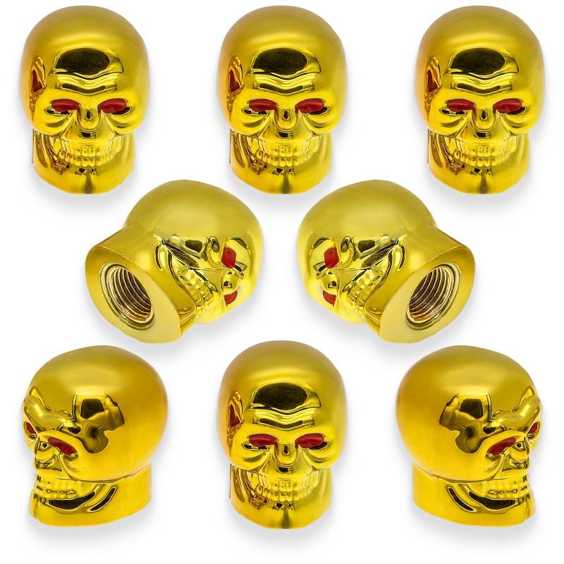 MEAJOO Ventilkappen im Totenkopf-Stil, mit O-Gummiring, universelle Kupferkern-Reifenventilkappen für Autos, SUV, LKW, Fahrräder, Motorräder, Fahrräder, 8 Stück (Gold) von MEAJOO