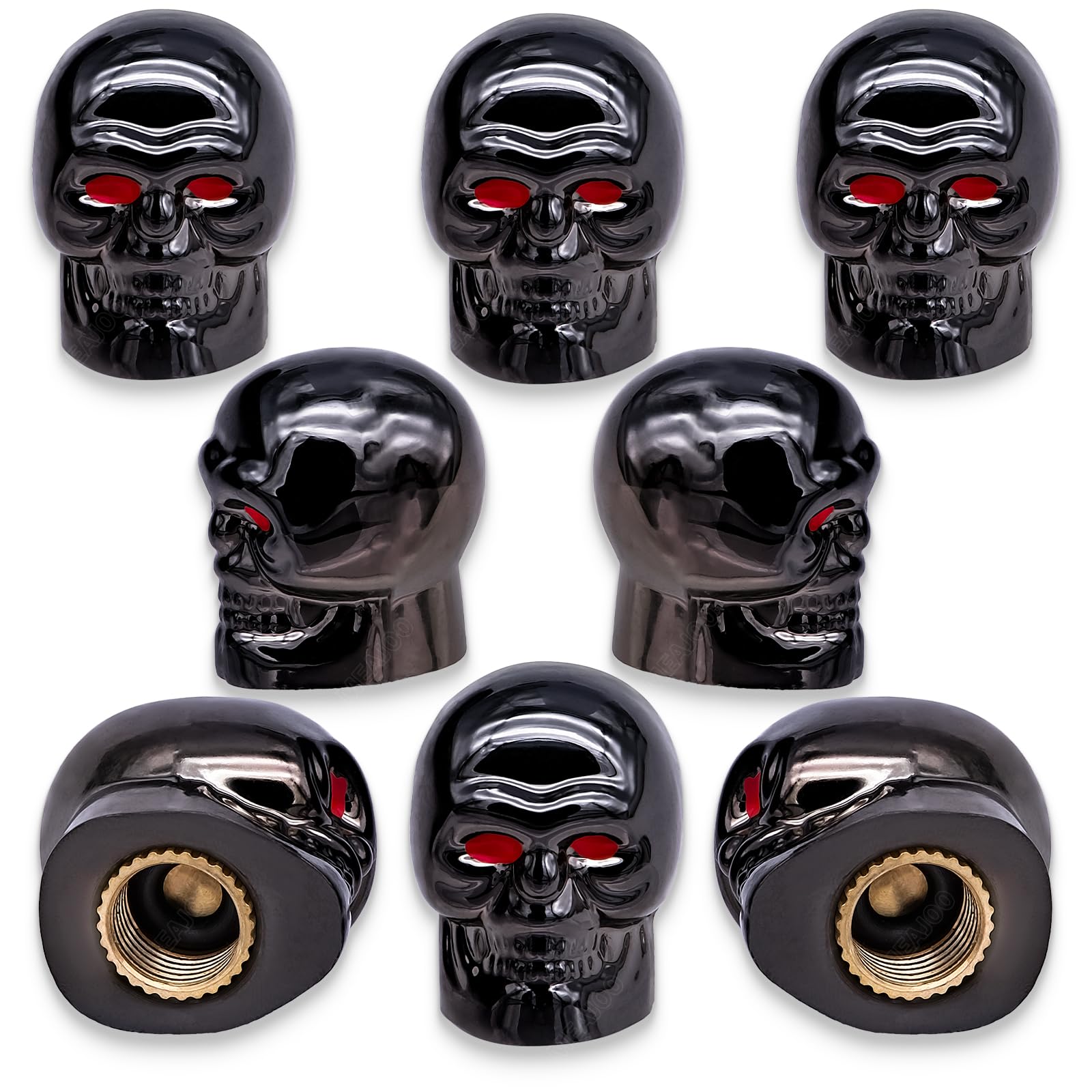 MEAJOO Ventilkappen im Totenkopf-Stil, mit O-Gummiring, universelle Kupferkern-Reifenventilkappen für Autos, SUV, LKW, Fahrräder, Motorräder, Fahrräder, 8 Stück (Gun Grey) von MEAJOO