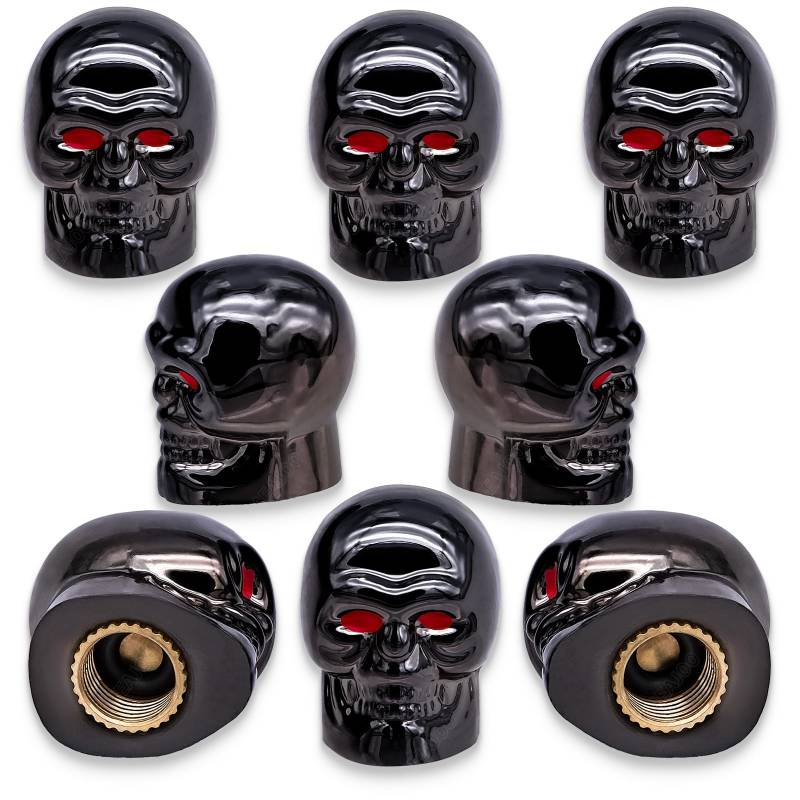 MEAJOO Ventilkappen im Totenkopf-Stil, mit O-Gummiring, universelle Kupferkern-Reifenventilkappen für Autos, SUV, LKW, Fahrräder, Motorräder, Fahrräder, 8 Stück (Gun Grey) von MEAJOO