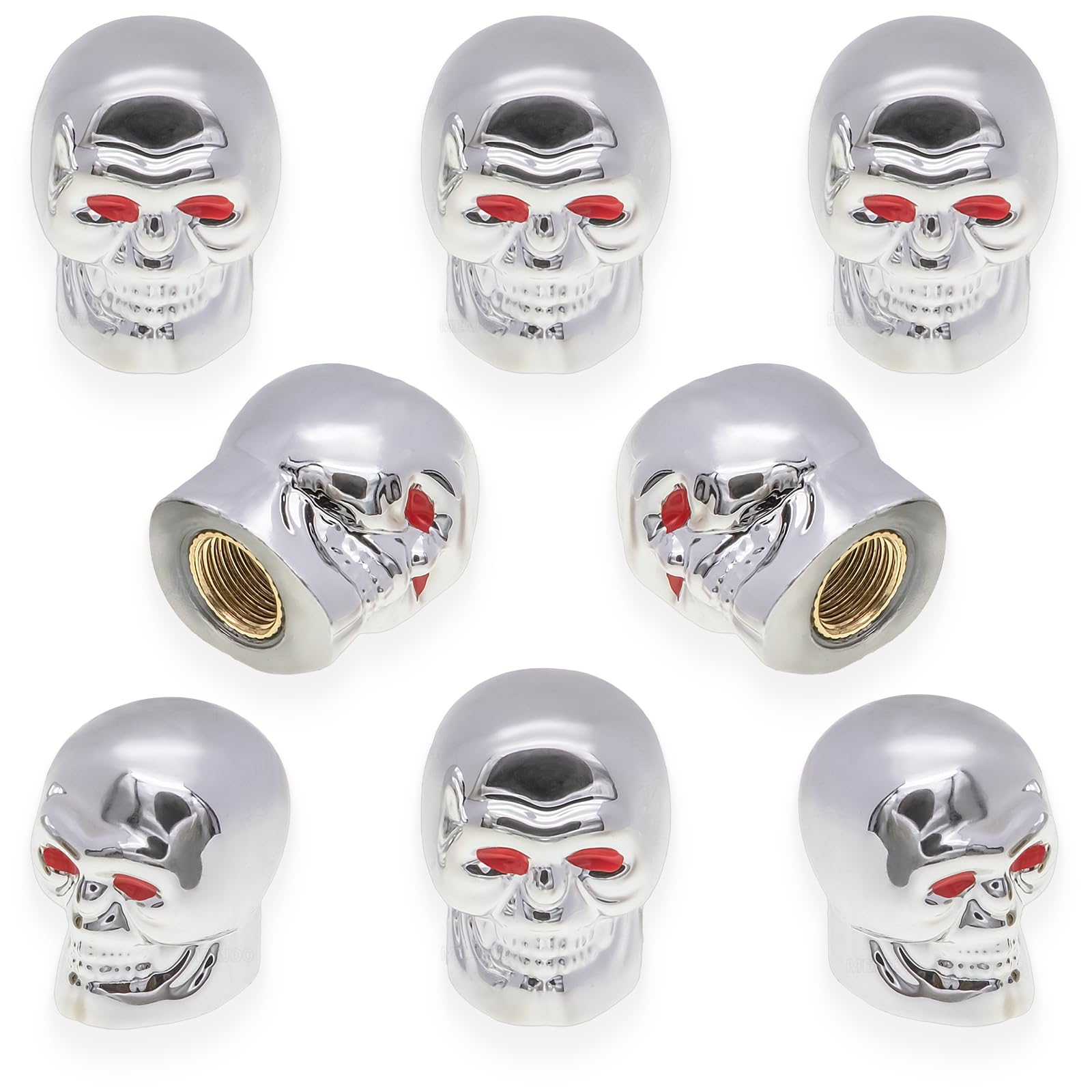 MEAJOO Ventilkappen im Totenkopf-Stil, mit O-Gummiring, universelle Kupferkern-Reifenventilkappen für Autos, SUV, LKW, Fahrräder, Motorräder, Fahrräder, 8 Stück (Silber) von MEAJOO