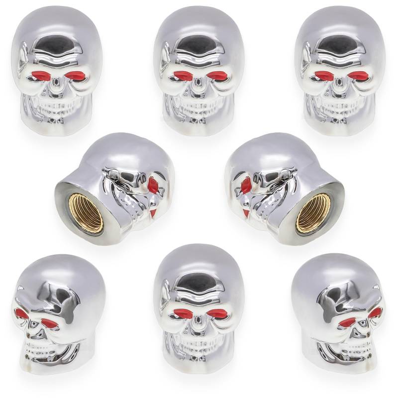 MEAJOO Ventilkappen im Totenkopf-Stil, mit O-Gummiring, universelle Kupferkern-Reifenventilkappen für Autos, SUV, LKW, Fahrräder, Motorräder, Fahrräder, 8 Stück (Silber) von MEAJOO