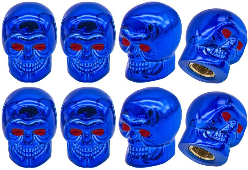 MEAJOO Ventilkappen im Totenkopf-Stil, mit O-Gummiring, universelle Kupferkern-Reifenventilkappen für Autos, SUV, LKW, Fahrräder, Motorräder, Fahrräder, 8 Stück (blau) von MEAJOO
