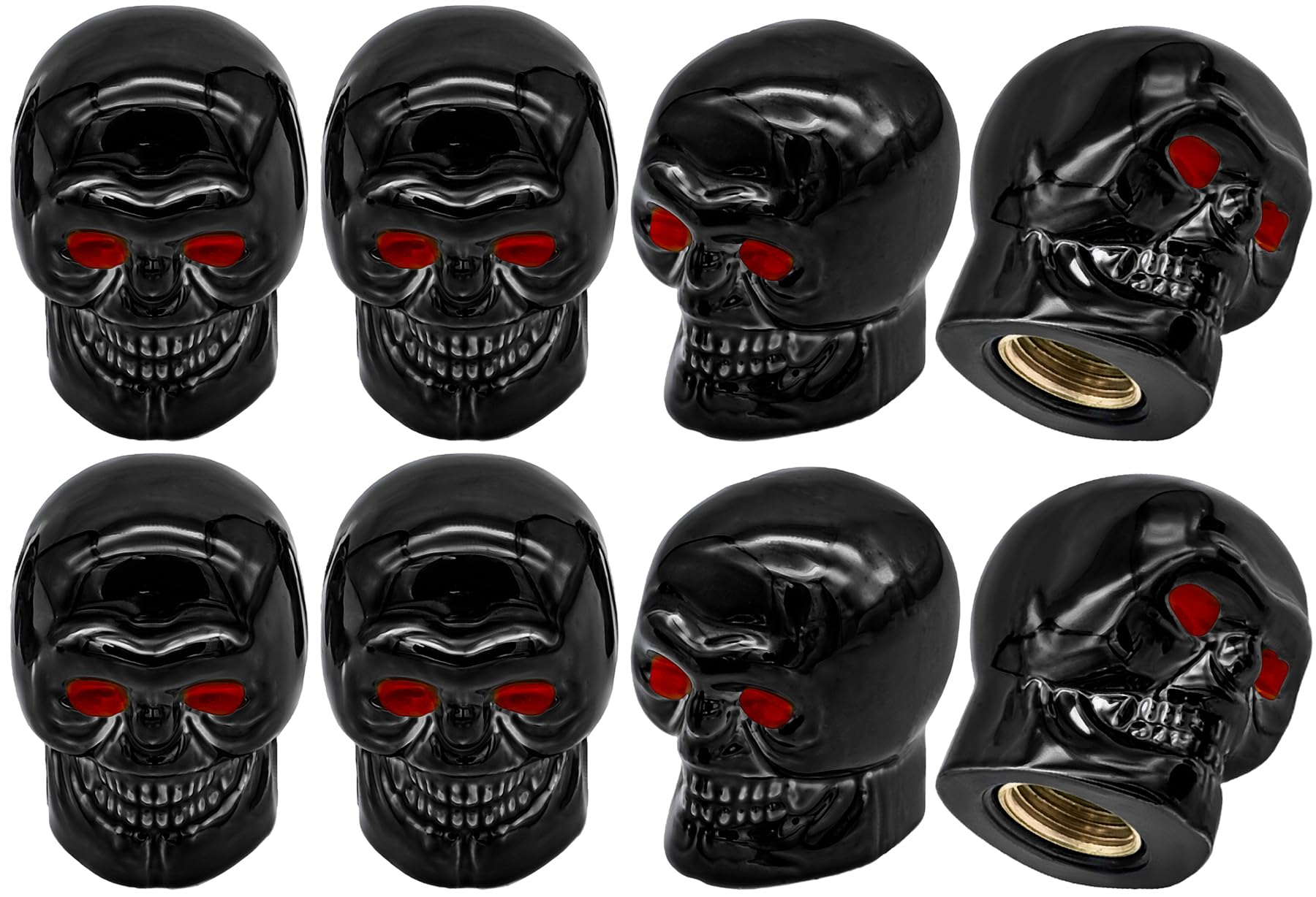 MEAJOO Ventilkappen im Totenkopf-Stil, mit O-Gummiring, universelle Kupferkern-Reifenventilkappen für Autos, SUV, LKW, Fahrräder, Motorräder, Fahrräder, 8 Stück (schwarz) von MEAJOO