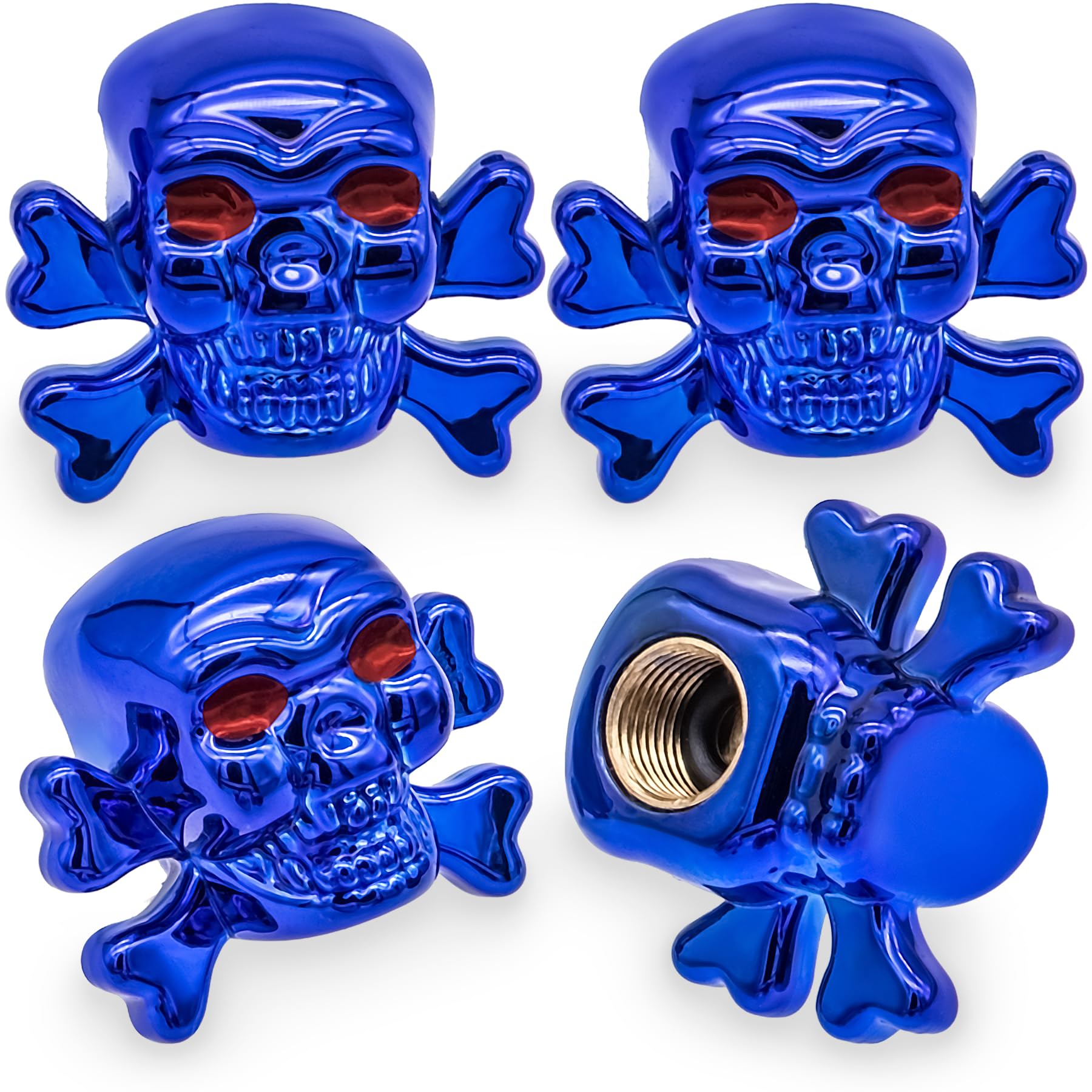 MEAJOO Ventilkappen im Totenkopf-Stil, staubdichte Radventilabdeckungen, Zubehör, mit Gummi-O-Ring, universell für Autos, SUVs, Fahrräder, LKWs und Motorräder, Blau, 4 Stück MEAJOO Ventilkappen im Totenkopf-Stil, staubdichte Radventilabdeckungen, Zubehör, mit Gummi-O-Ring, universell für Autos, SUVs, Fahrräder, LKWs und Motorräder, Blau, 4 Stück von MEAJOO