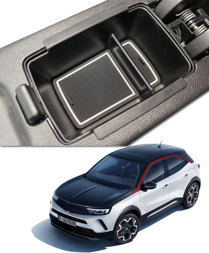 【4 Farben】MEDZUK Kompatibel mit Opel Mokka B 2020-2023 2024 Auto Mittelkonsole Aufbewahrungsbox Armlehnen Organizer Tray Zubehör mit Rutschfester Matte (Weiß) von MEDZUK