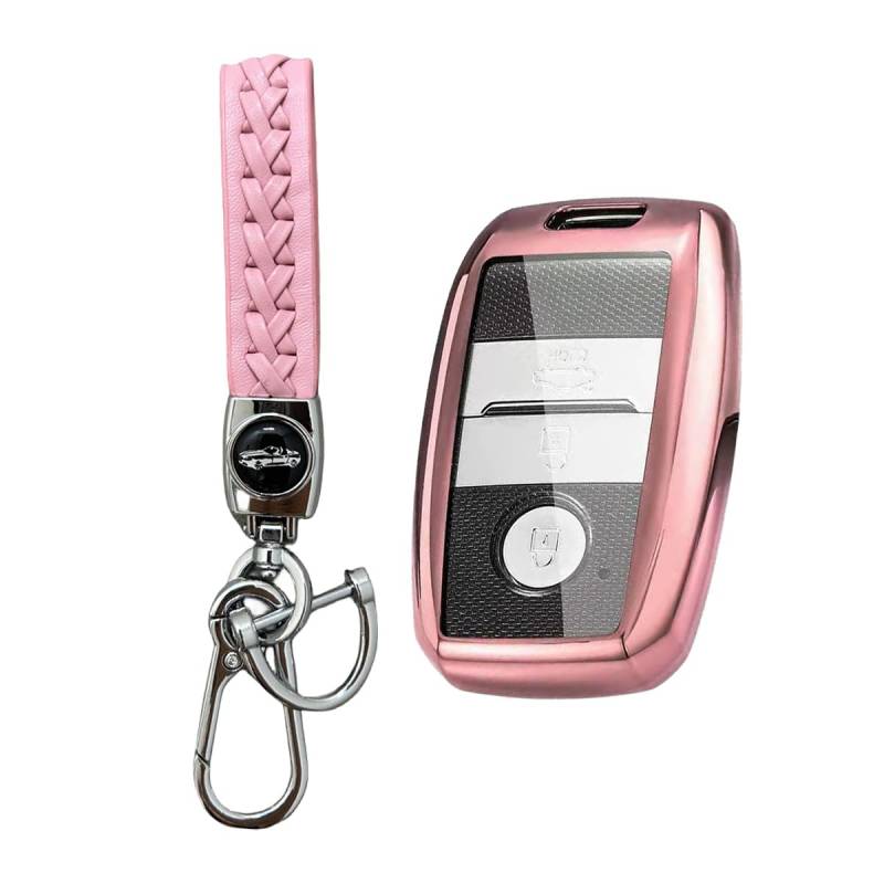 MEDZUK 5 Farben Schlüsselhülle, Kompatibel mit Kia Stonic 2017-2024 2025 TPU Autoschlüssel Hülle mit Schlüsselanhänger, Schlüsselgehäuse Zubehör Schutzhülle (Rosa) von MEDZUK