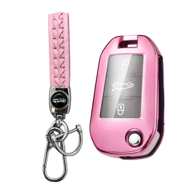 MEDZUK 5 Farben Schlüsselhülle, Kompatibel mit Citroen C3 III SX SY 2016-2023 Autoschlüssel Hülle mit Schlüsselanhänger Zubehör Schutzhülle (Rosa) von MEDZUK