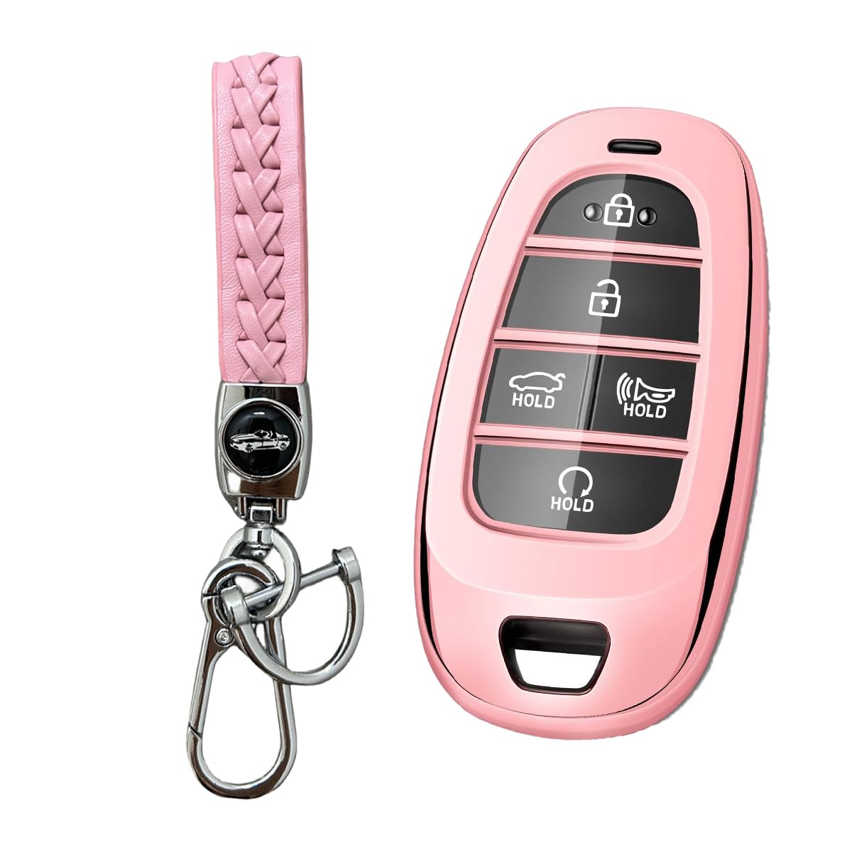 MEDZUK 5 Farben Schlüsselhülle, Kompatibel mit Hyundai Ioniq 5 2021-2024 2025 Autoschlüssel Hülle mit Schlüsselanhänger, Schlüsselgehäuse Zubehör Schutzhülle (Rosa) von MEDZUK