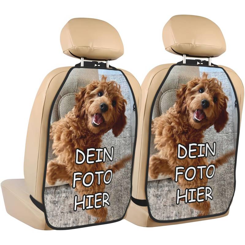 MEIERLE Personalisierter Rücksitzschutz Auto 2er-Set – Anti-Kick Matte mit Foto – Wasserdichter Rückenlehnenschutz aus Oxford-Stoff für Kinder, SUV, LKW, Limousine von MEIERLE
