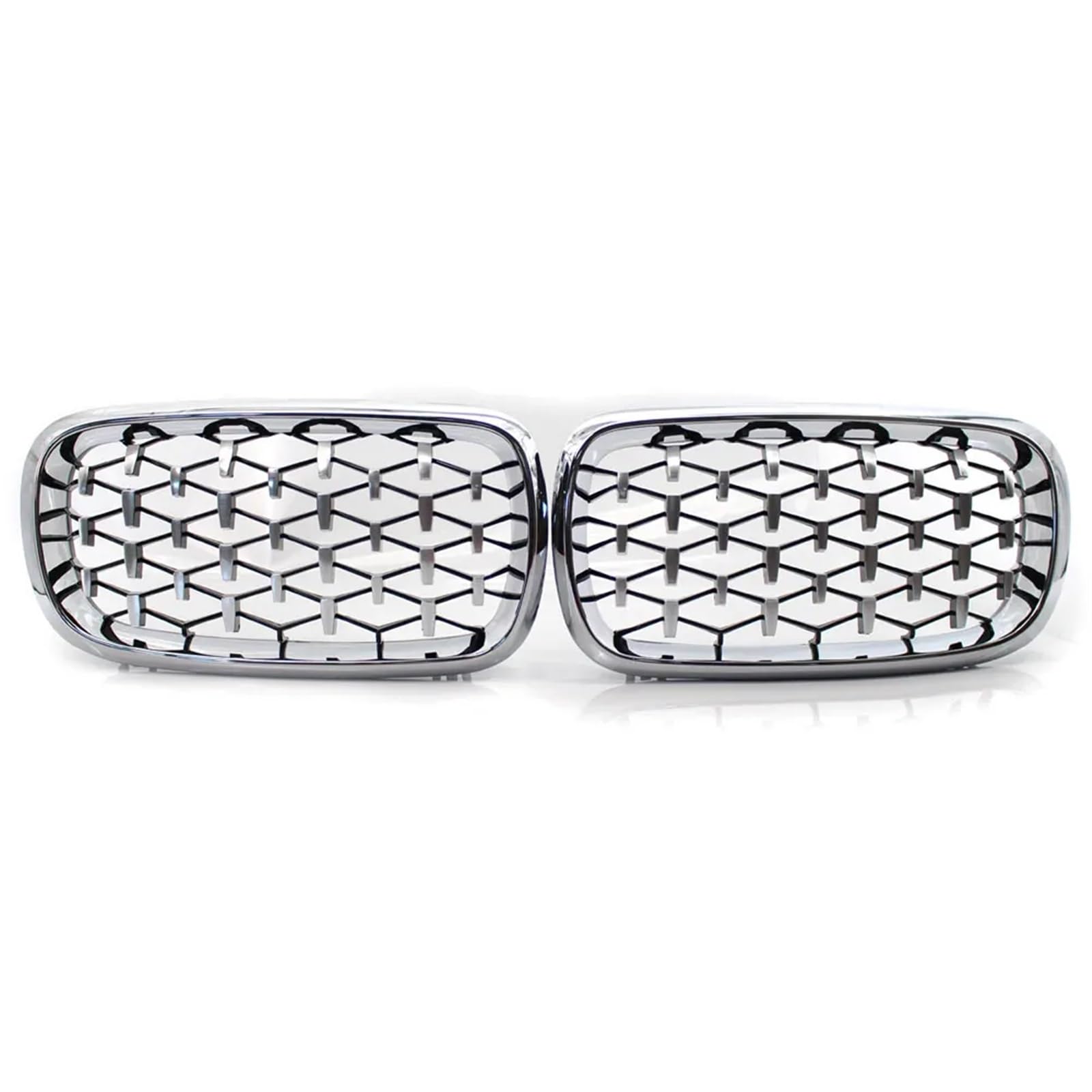 MEIZIYU Auto-Frontstoßstange, Doppelgitter, Diamant-Modell, for X5 X6 M F15 F16 F85 F86 2014–2017 Stoßstangengitter für die Frontpartie(Silver) von MEIZIYU