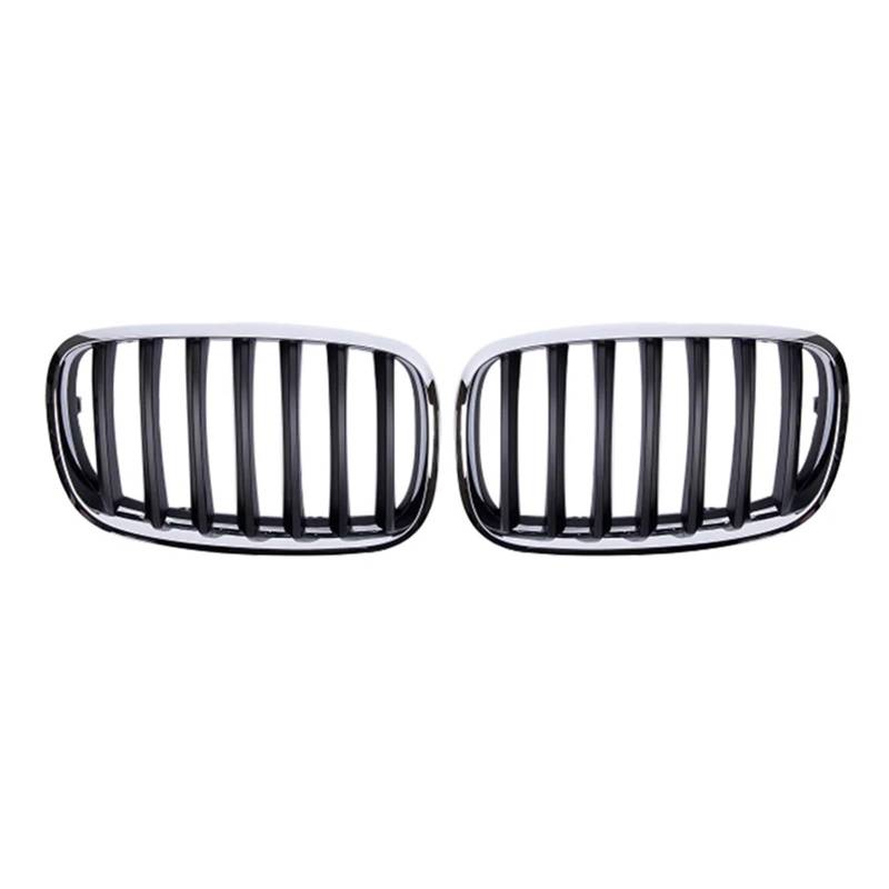 MEIZIYU Auto-Stoßstangengrill, passend for X5 X6 E70 E71 2008–2013, silberfarbener Chrom-Frontgrill, Renngrills, silberner Rahmen, schwarze Kerngitter Stoßstangengitter für die Frontpartie von MEIZIYU