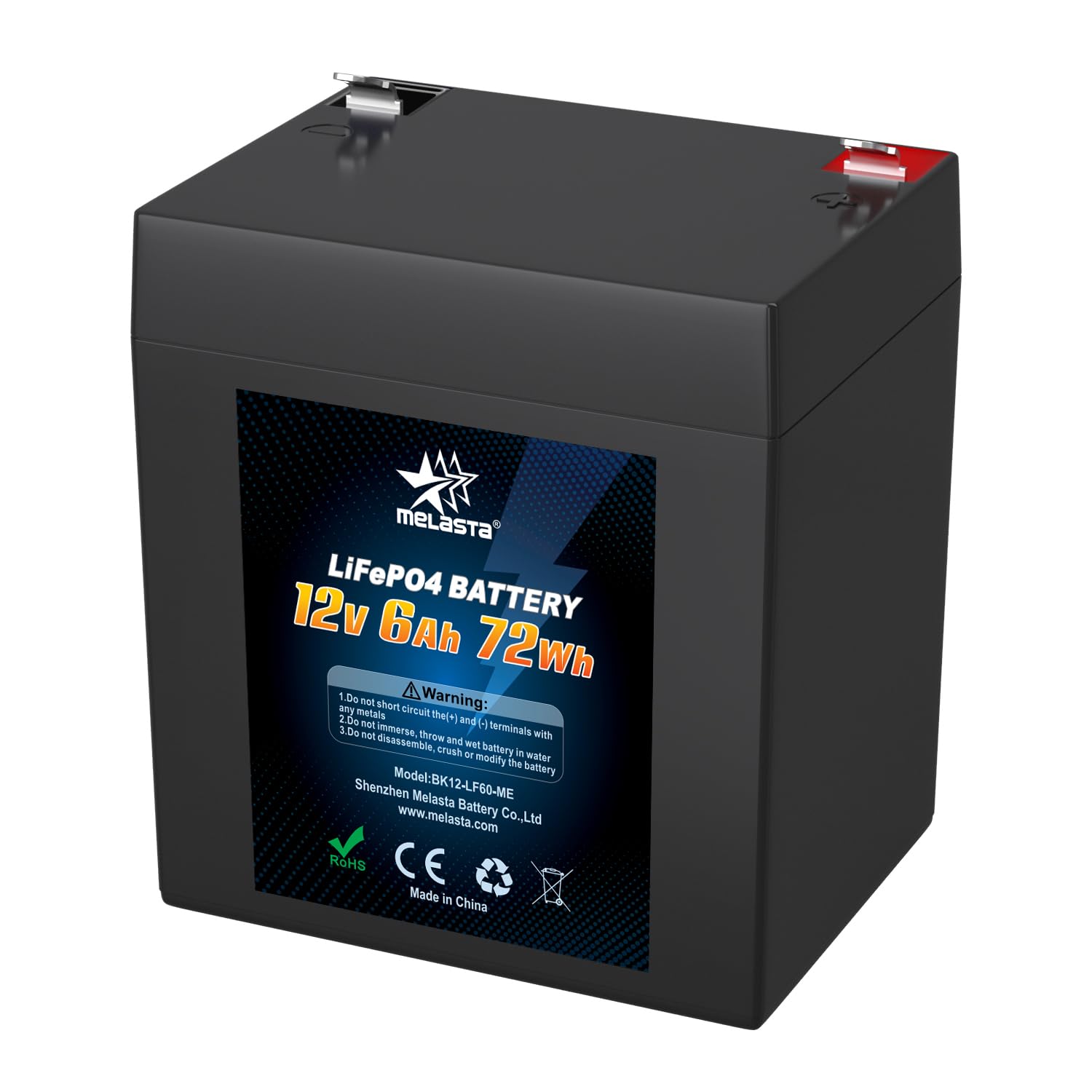 melasta 12V 6Ah LiFePO4 Batterie,BMS Schutz, wiederaufladbar 1500 Zyklen Deep Cycle Lithium Akku,Lithiumbatterie, Perfekter Ersatz für Blei-Säure Batterien für Wohnwagen, Camping, Solaranlage, Boote von MELASTA