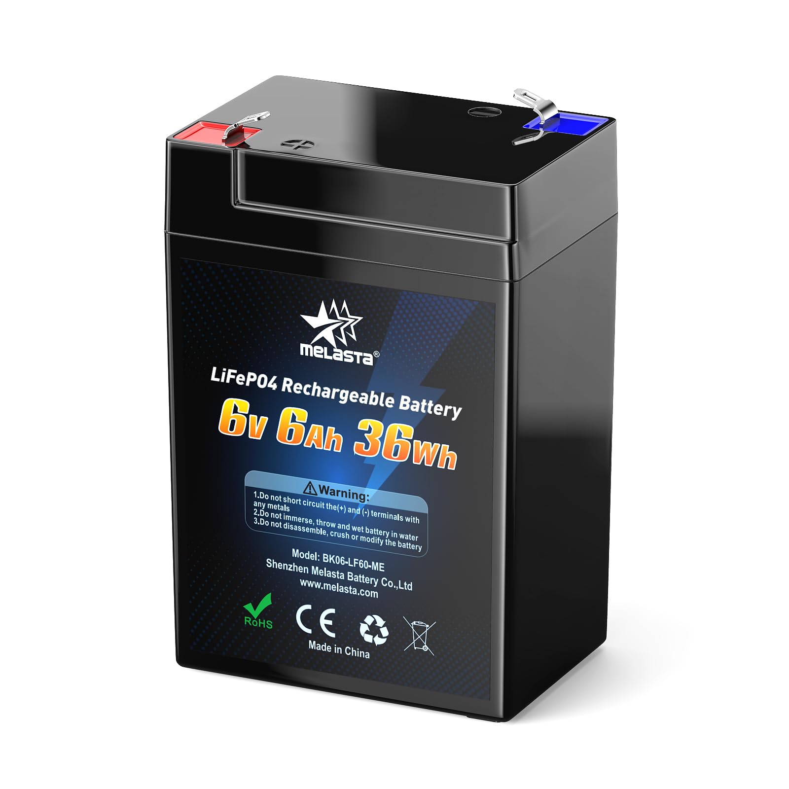 melasta 6V 6Ah 36Wh LiFePO4 Batterie Akku mit BMS Schutz, wiederaufladbar 2000 Zyklen Deep Cycle Lithiumbatterie für Wohnmobil,Solaranlage, Boot, Haushalt, Solarpanel Kit,Camping melasta 6V 6Ah 36Wh LiFePO4 Batterie Akku mit BMS Schutz, wiederaufladbar 2000 Zyklen Deep Cycle Lithiumbatterie für Wohnmobil,Solaranlage, Boot, Haushalt, Solarpanel Kit,Camping von MELASTA