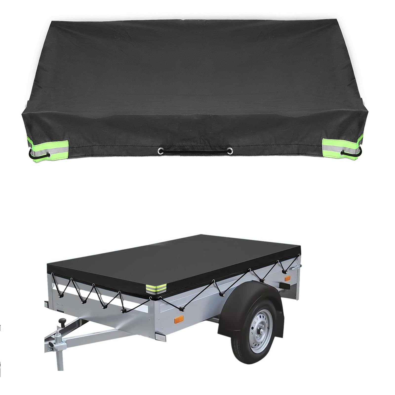 MENAYODA Anhängerplane Flachplane 207x114x10cm, PVC + 420D Oxford Wasserdicht & Reißfeste Anhängerabdeckung mit Planenseil & Reflexstreifen Ösen für Stema BÖckmann PKW Hänger 750 kg (Schwarz) MENAYODA Anhängerplane Flachplane 207x114x10cm, PVC + 420D Oxford Wasserdicht & Reißfeste Anhängerabdeckung mit Planenseil & Reflexstreifen Ösen für Stema BÖckmann PKW Hänger 750 kg (Schwarz) von MENAYODA