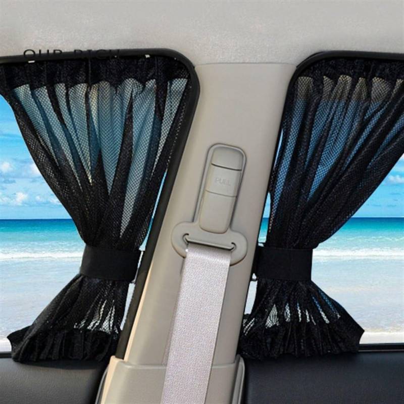 Sonnenschutz und Sichtschutz Seitenscheibe Universal Sonnenschutz Auto Baby mit UV Schutz 2er Pack Vorhänge Schwarz 70cmx39cm, W,Schwarz Mesh-Tuch von MENGCH