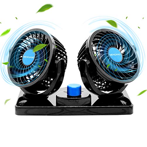 MENQANG Ventilator 12 Volt, Doppelkopf Auto Lüfter 2 Geschwindigkeiten Kühlender Ventilator Wohnmobil mit Zigarettenanzünder. (Schwarz) von MENQANG