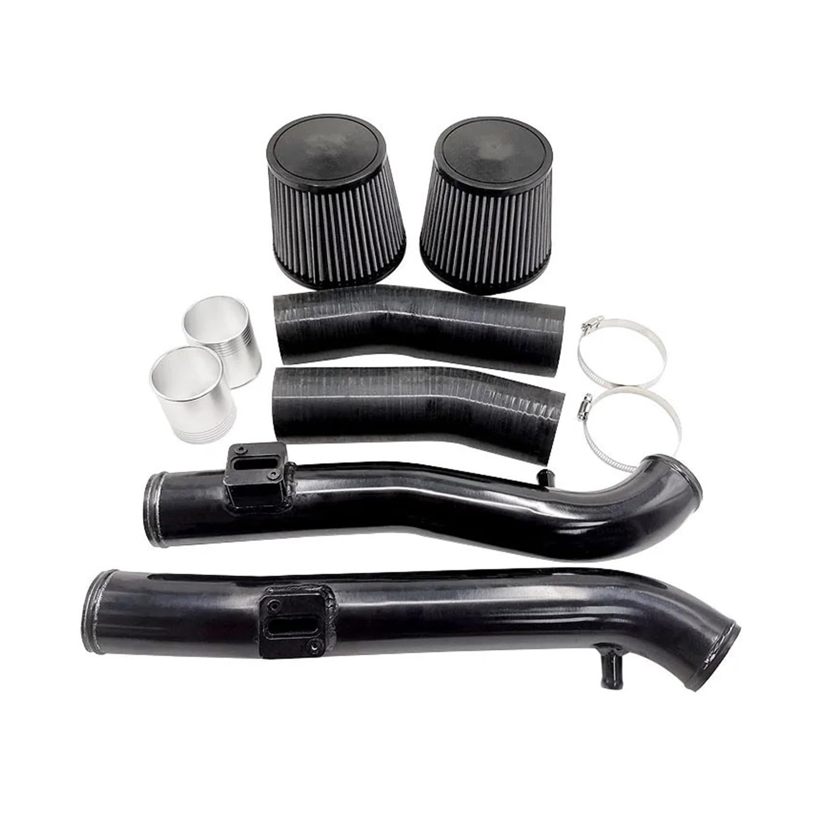 Auto-Lufteinlass Rohr Für Nissan 370Z / G37 VQ37VHR Q60 3" Polnisches Silber Farbe Kaltlufteinlass-Kit Mit Silikonschlauch-Seiten-PCV-Entlüftungsschlauch-Set Lufteinlässe(Schwarz) von MESKEL