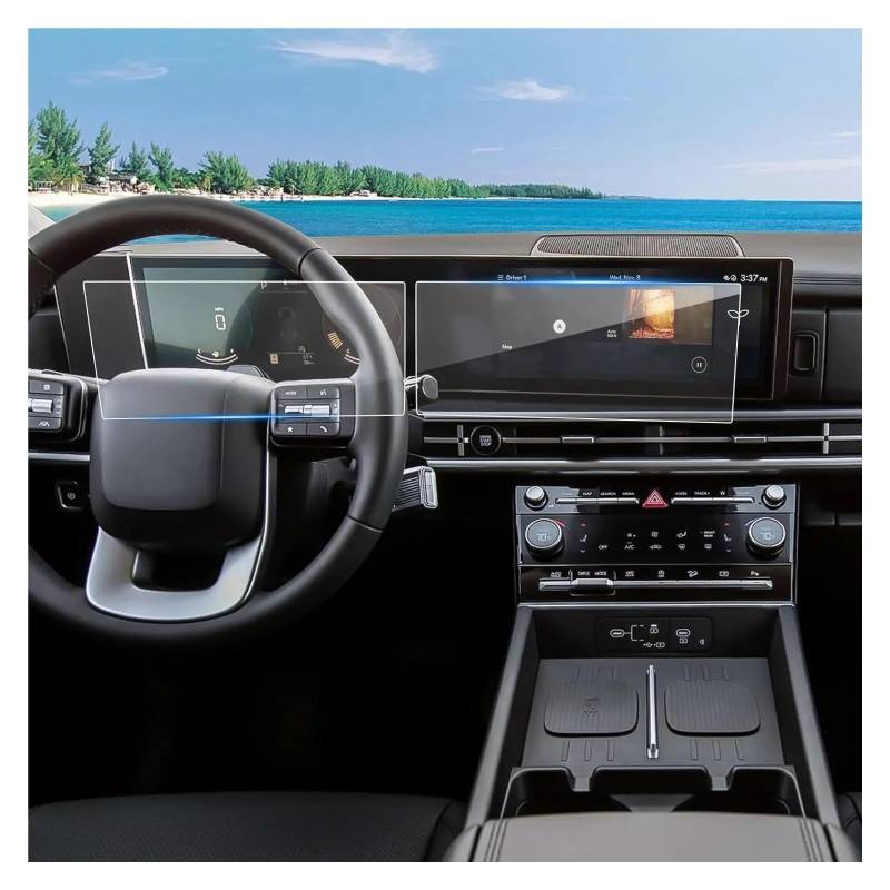 GPS Displayschutzfolie 12,3 Zoll Auto GPS Navigation Center Touch Display Und Dashboard Gehärtetem Glas Screen Protector Film Für Hyundai Für Tucson 2024 Navigation Schutzfolie von MESKEL