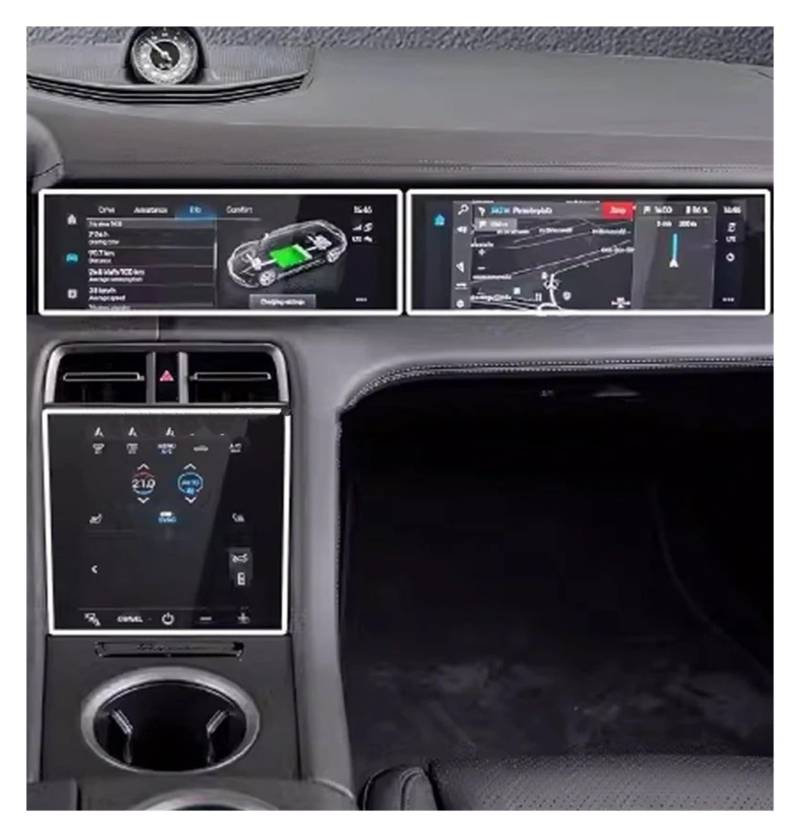 GPS Displayschutzfolie Auto GPS Navigation Dashboard Klimaanlage Anti-Scratch Gehärtetes Glas Displayschutzfolie Für Für Taycan 2020-2022 Navigation Schutzfolie(3 PCS,Left Hand Driver) von MESKEL