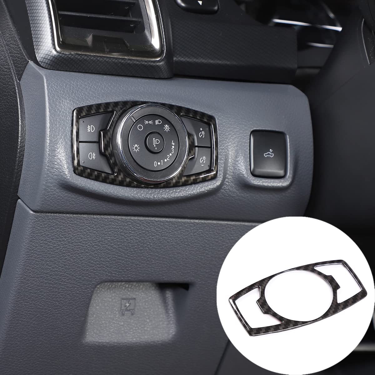 Auto-Styling Scheinwerfer Schalter Knopf Dekorative Rahmen Abdeckung Verkleidung Aufkleber für Ford Ranger 2015-2022 Zubehör 1 Stück (Kohlefaser) von METYOUCAR