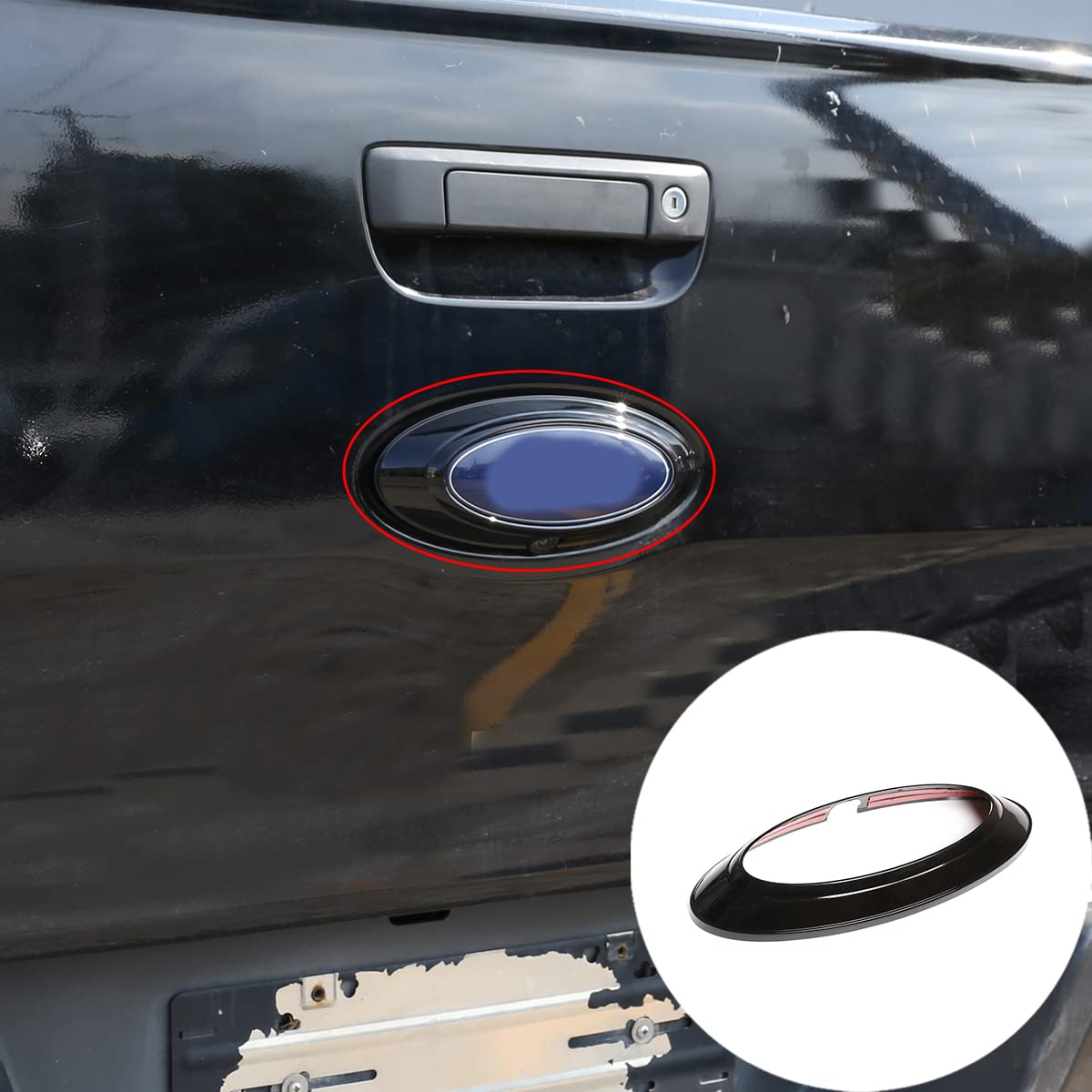 METYOUCAR ABS Auto Heckabzeichen Ring Logo Rahmen Abdeckung Verkleidung für Ford Ranger 2015-2022 Auto Zubehör (schwarz) von METYOUCAR