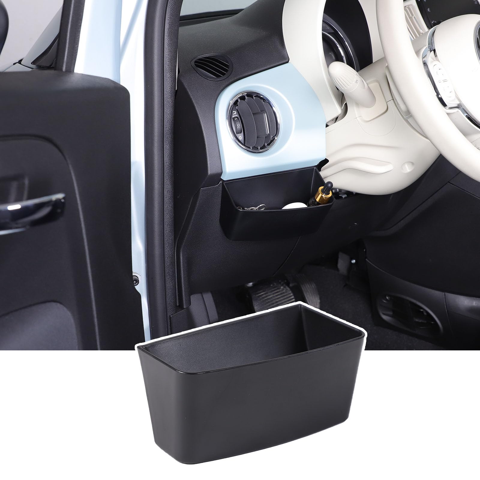METYOUCAR Mittelkonsole Aufbewahrungsbox für Fiat 500 2010-2024 Fahrer linke Seite Münzbehälter Aufbewahrung Armaturenbrett Organizer Schlüsselkartenhalter Expander Box Autozubehör (Schwarz) von METYOUCAR