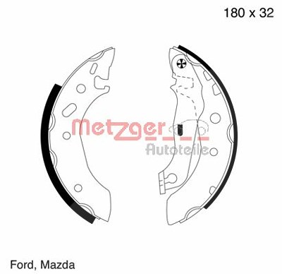 Metzger Bremsbackensatz, Trommelbremse [Hersteller-Nr. MG642] für Ford, Mazda von METZGER