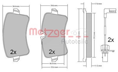 Metzger Bremsbeläge hinten (Satz) [Hersteller-Nr. 1170688] für Audi, Porsche von METZGER