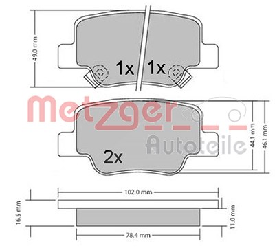 Metzger Bremsbeläge hinten (Satz) [Hersteller-Nr. 1170410] für Toyota von METZGER